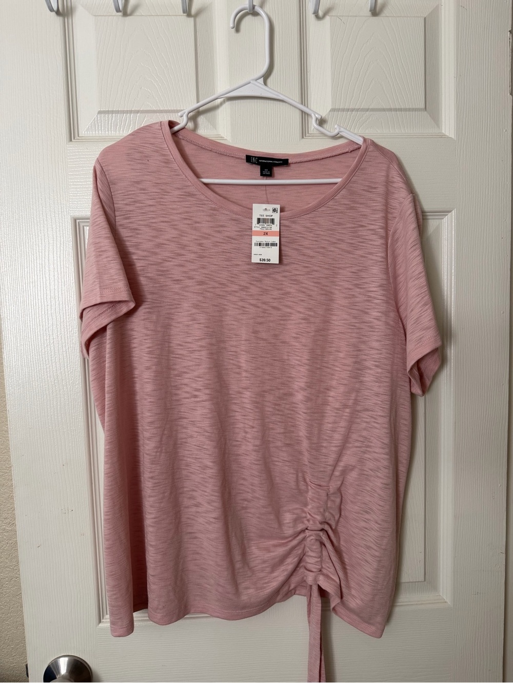 INC International Concepts Dusty Pink Short-Sleeve Side Ruched Tee